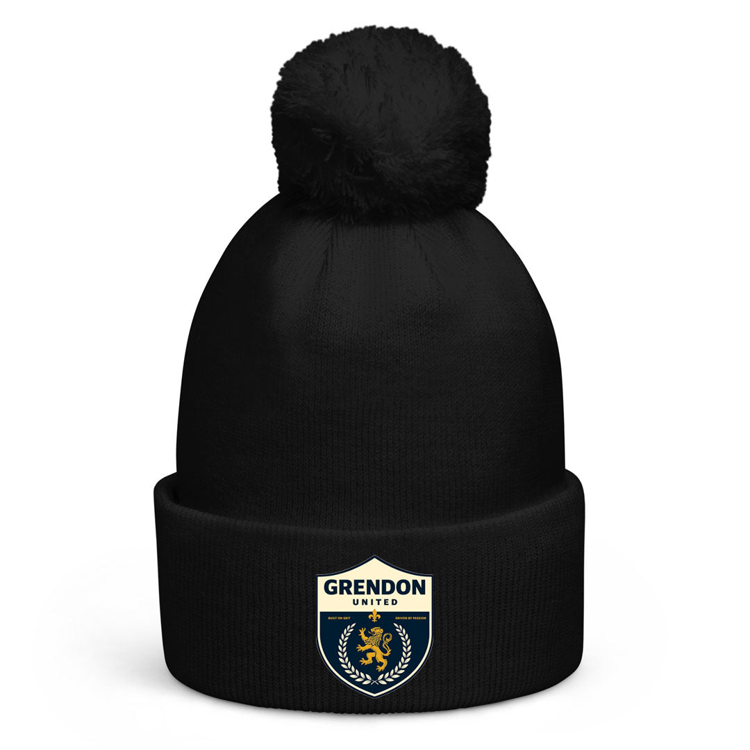 GRENDON UNITED FC POM POM BEANIE HAT-BLACK